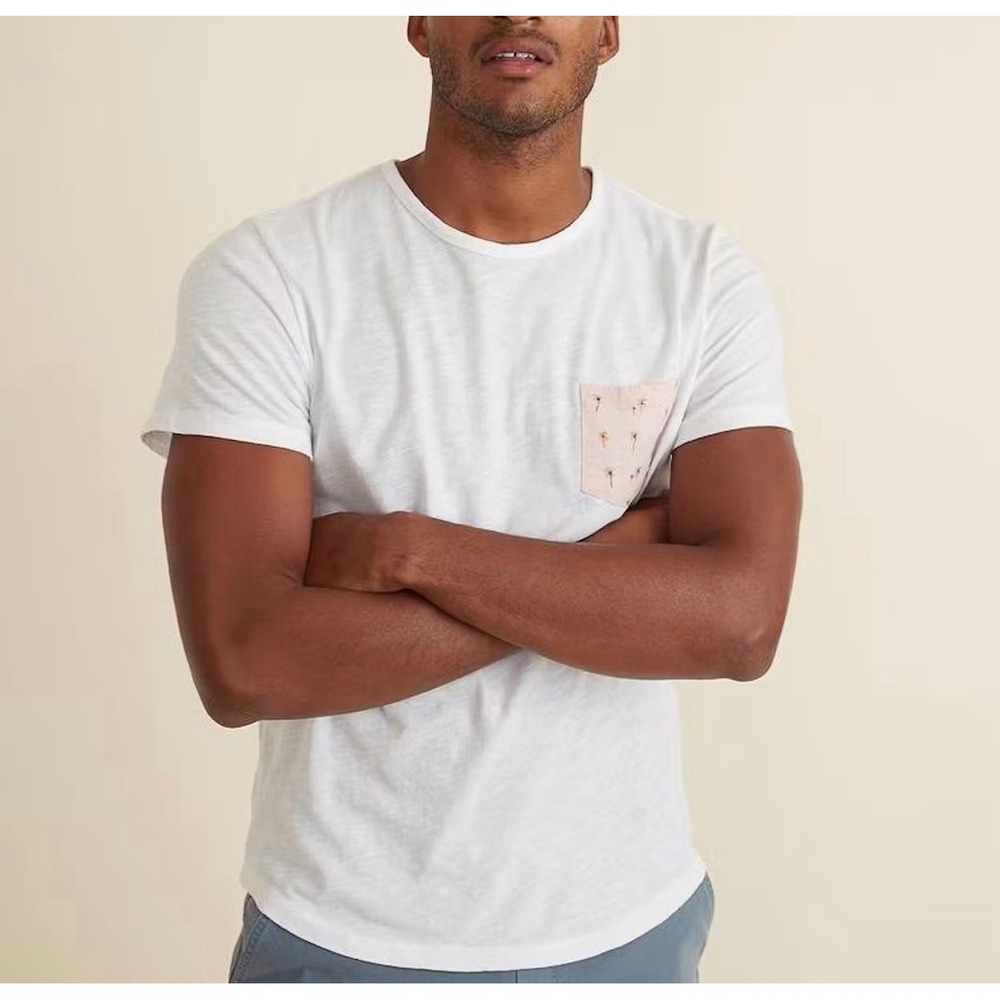 Marine Layer Mens Slub Pocket T-Shirt XL White Pink Palm Tree Summer Graphic Tee